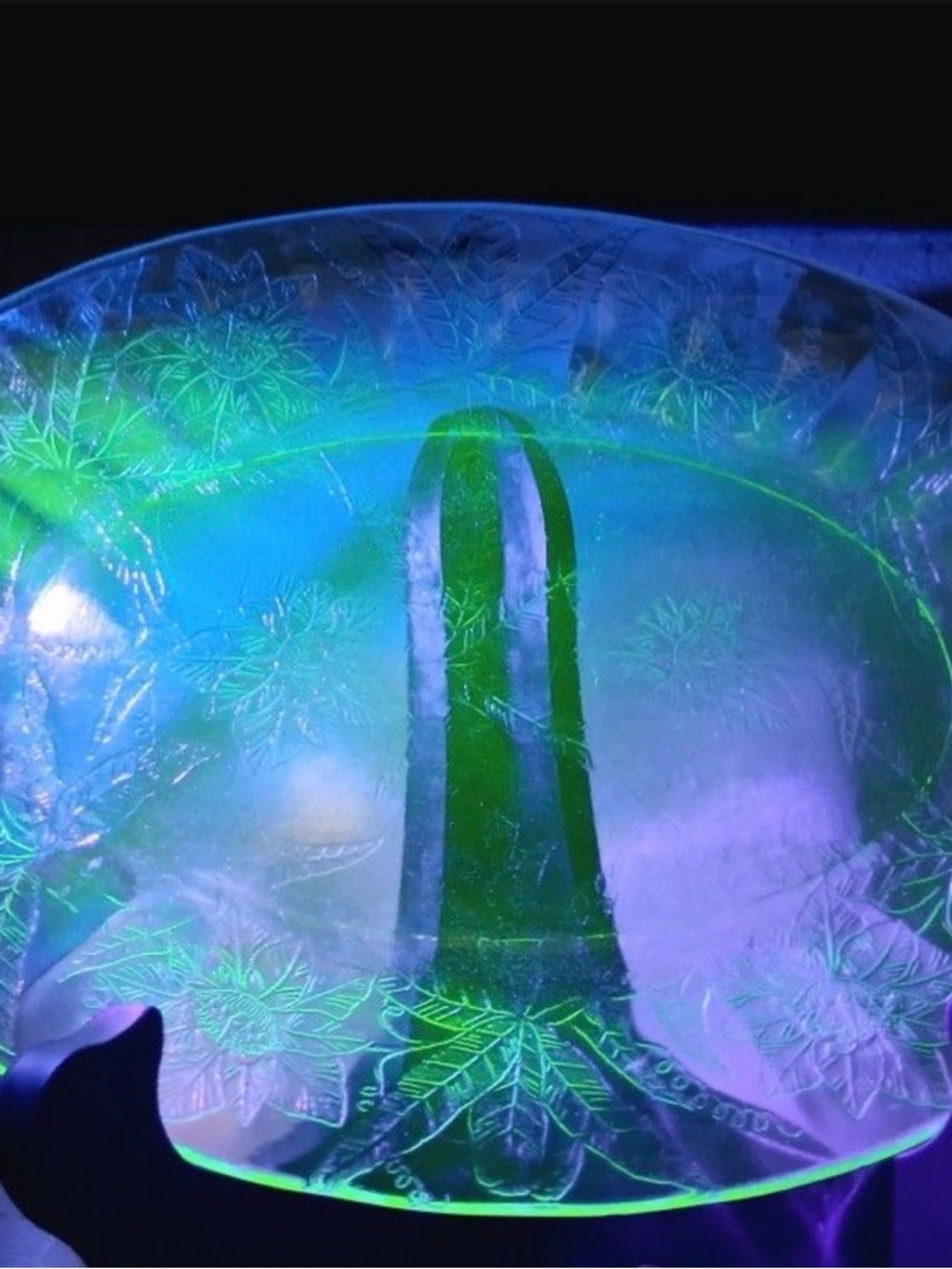 Green Floral Glass Decorative Bowl - Unbranded